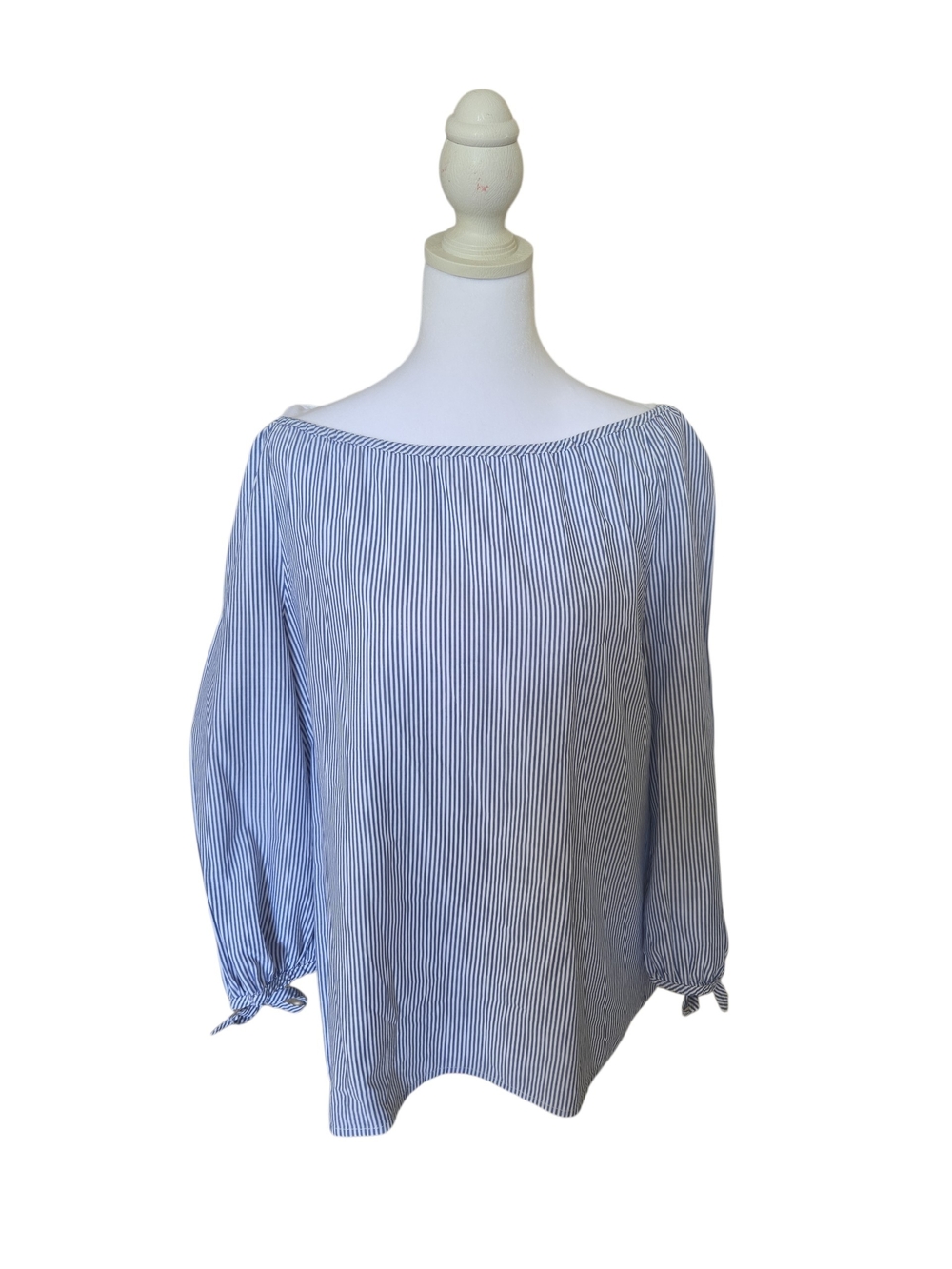 Gant Navy and White Pinstripe Bardot Blouse